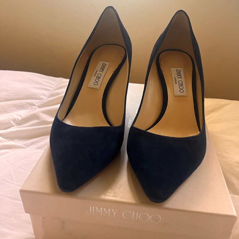 Jimmy Choo Romy 60 Pumps in Navy Blue Suede, Sz 43
